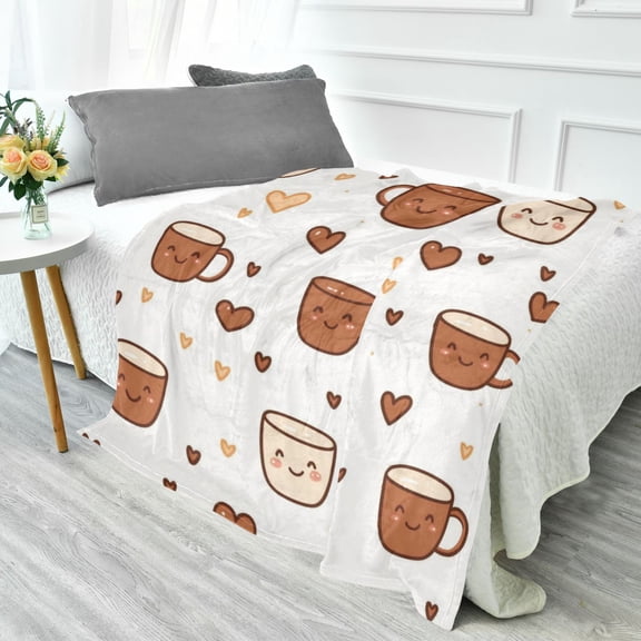 70x55 Inches Glow in The Dark Blanket Cozy Throw Camping Blankets for Home and Outdoor Use Cute Coffee Cup Pattern