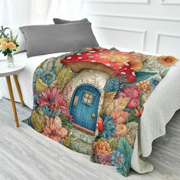 70x55 Inches Glow in The Dark Blanket Cozy Throw Camping Blankets for Home and Outdoor Use Cute Mushroom House