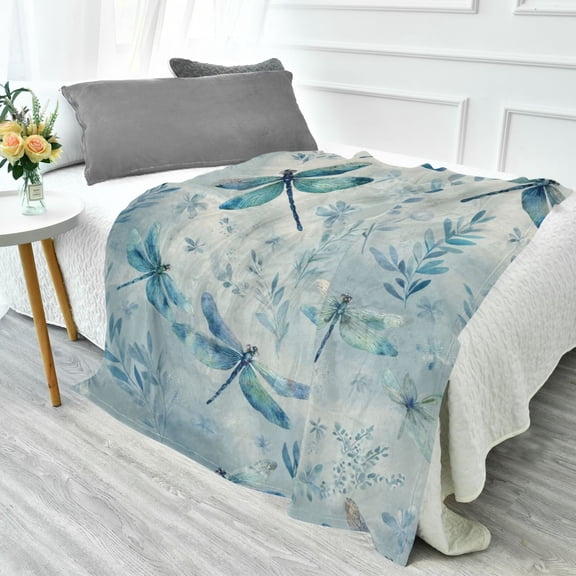 70x55 Inches Glow in The Dark Blanket Cozy Throw Camping Blankets for Home and Outdoor Use Delicate Dragonflies Pattern
