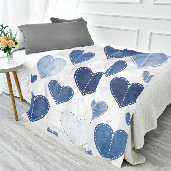 70x55 Inches Glow in The Dark Blanket Cozy Throw Camping Blankets for Home and Outdoor Use Denim Heart Pattern