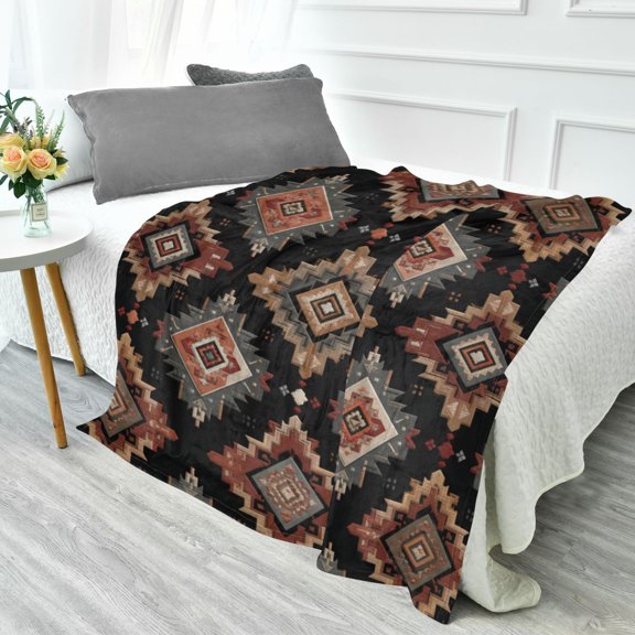 70x55 Inches Glow in The Dark Blanket Cozy Throw Camping Blankets for Home and Outdoor Use Earthy Tones Rhombus Shape
