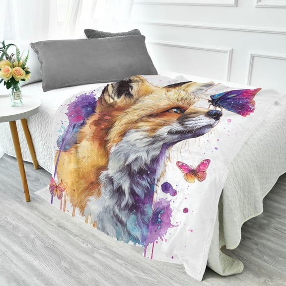 70x55 Inches Glow in The Dark Blanket Cozy Throw Camping Blankets for Home and Outdoor Use Fox and Butterflies