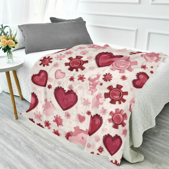 70x55 Inches Glow in The Dark Blanket Cozy Throw Camping Blankets for Home and Outdoor Use Gear-shaped Hearts Pattern