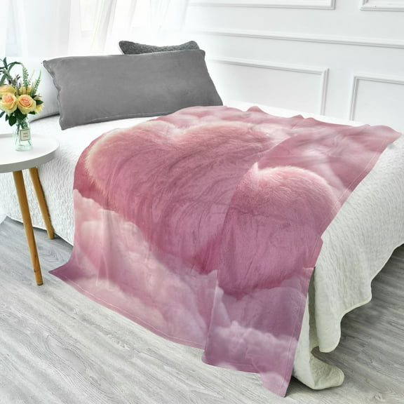 70x55 Inches Glow in The Dark Blanket Cozy Throw Camping Blankets for Home and Outdoor Use Hairy Pink Heart-shaped