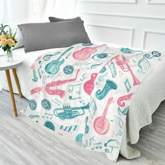 70x55 Inches Glow in The Dark Blanket Cozy Throw Camping Blankets for Home and Outdoor Use Musical Notes and Instruments