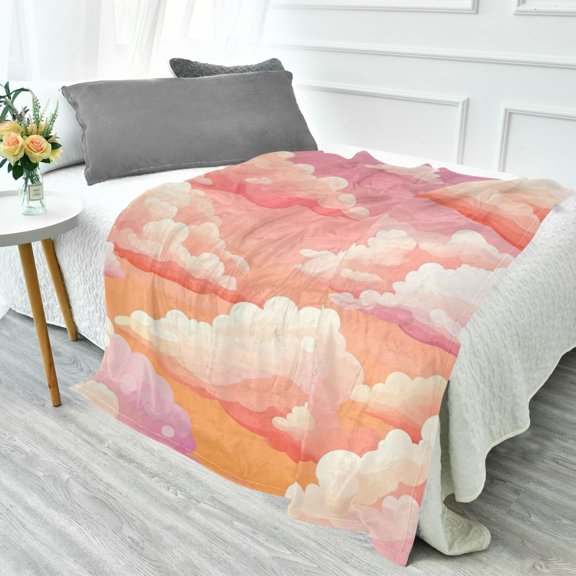 70x55 Inches Glow in The Dark Blanket Cozy Throw Camping Blankets for Home and Outdoor Use Orange Sky with Clouds