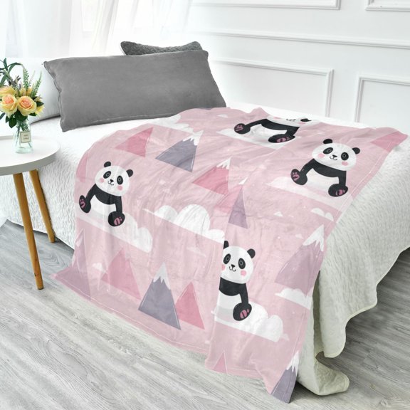 70x55 Inches Glow in The Dark Blanket Cozy Throw Camping Blankets for Home and Outdoor Use Panda and Clouds Pattern