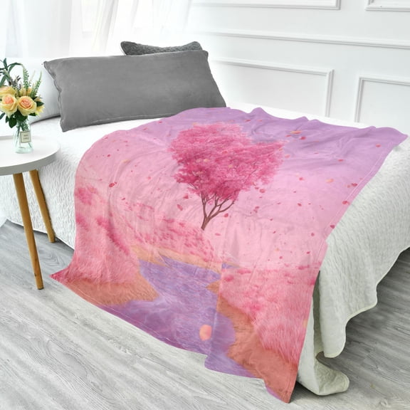 70x55 Inches Glow in The Dark Blanket Cozy Throw Camping Blankets for Home and Outdoor Use Pink Heart-shaped Tree