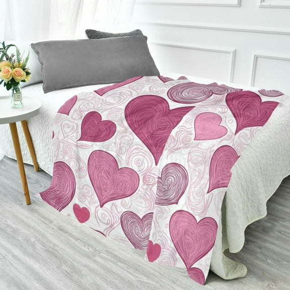 70x55 Inches Glow in The Dark Blanket Cozy Throw Camping Blankets for Home and Outdoor Use Pink and Maroon Hearts