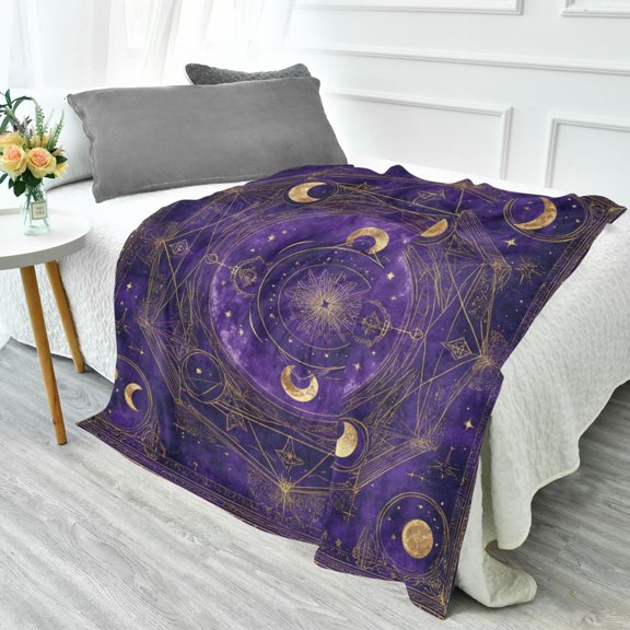 70x55 Inches Glow in The Dark Blanket Cozy Throw Camping Blankets for Home and Outdoor Use Purple Celestial Pattern