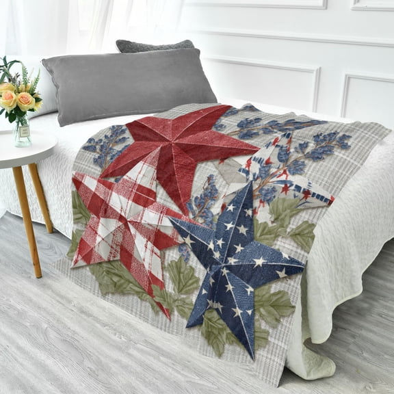 70x55 Inches Glow in The Dark Blanket Cozy Throw Camping Blankets for Home and Outdoor Use Red White and Blue Stars