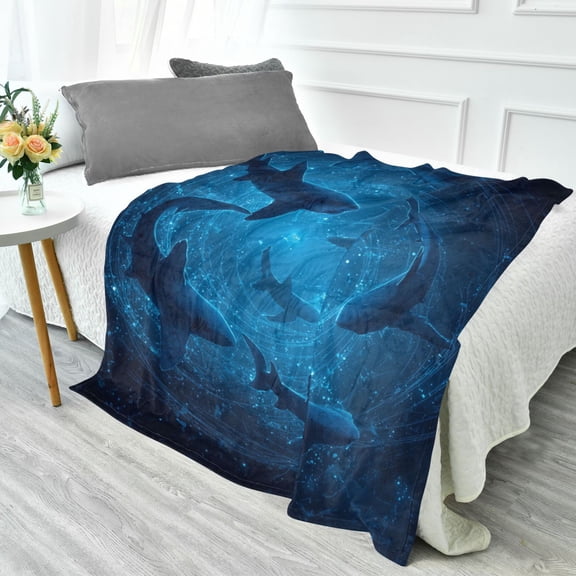 70x55 Inches Glow in The Dark Blanket Cozy Throw Camping Blankets for Home and Outdoor Use Sharks Are Swimming