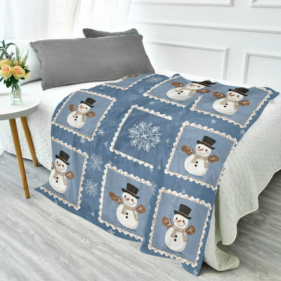 70x55 Inches Glow in The Dark Blanket Cozy Throw Camping Blankets for Home and Outdoor Use Smiling Snowmen Wearing Black Hats