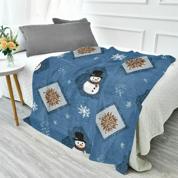 70x55 Inches Glow in The Dark Blanket Cozy Throw Camping Blankets for Home and Outdoor Use Snowflakes and Smiling Snowmen