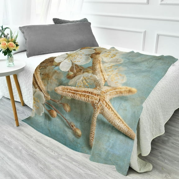 70x55 Inches Glow in The Dark Blanket Cozy Throw Camping Blankets for Home and Outdoor Use Starfish with Flowers