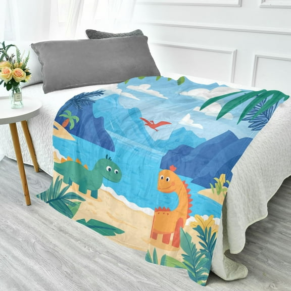 70x55 Inches Glow in The Dark Blanket Cozy Throw Camping Blankets for Home and Outdoor Use Two Dinosaurs