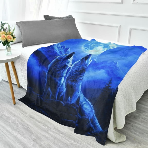 70x55 Inches Glow in The Dark Blanket Cozy Throw Camping Blankets for Home and Outdoor Use Two Howling Wolves