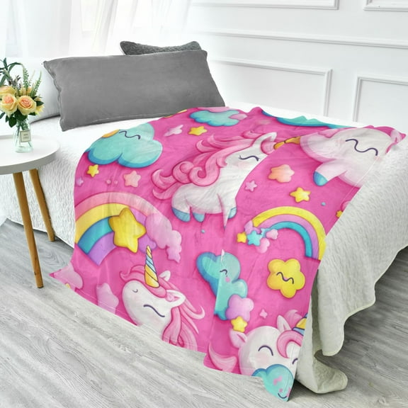 70x55 Inches Glow in The Dark Blanket Cozy Throw Camping Blankets for Home and Outdoor Use Unicorns and Clouds