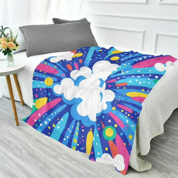 70x55 Inches Glow in The Dark Blanket Cozy Throw Camping Blankets for Home and Outdoor Use Vibrant Clouds