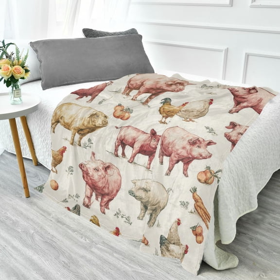 70x55 Inches Glow in The Dark Blanket Cozy Throw Camping Blankets for Home and Outdoor Use Watercolor Farm Animals