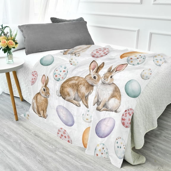 70x55 Inches Glow in The Dark Blanket Cozy Throw Camping Blankets for Home and Outdoor Use Watercolor Rabbit Pattern