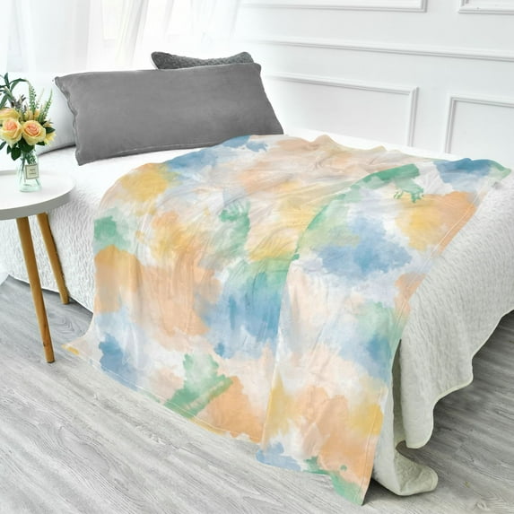 70x55 Inches Glow in The Dark Blanket Cozy Throw Camping Blankets for Home and Outdoor Use Watercolor Soft Pastel Strokes