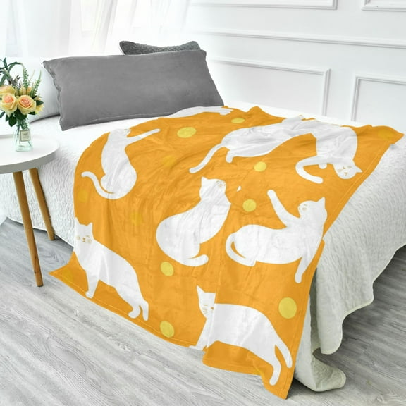 70x55 Inches Glow in The Dark Blanket Cozy Throw Camping Blankets for Home and Outdoor Use White Cat Silhouettes