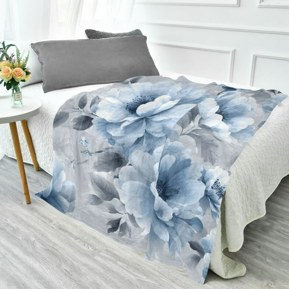 70x55 Inches Glow in The Dark Blanket Cozy Throw Camping Blankets for Home and Outdoor Use White Floral Pattern