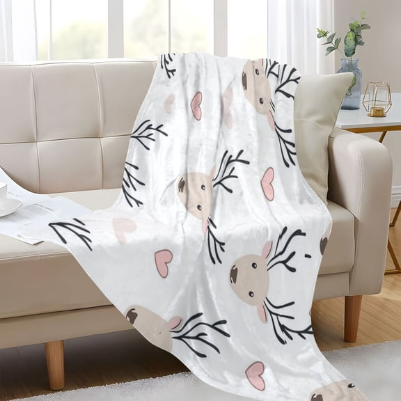 70x55in Magic Glow Flannel Blanket Fluorescent Blanket Bed Throws Office Nap Blanket Reindeer Heads