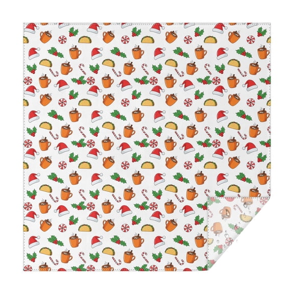 70x70 Inch Square Tablecloth, Thick & Durable, Washable, Fits Square or Round Table, Party, Wedding, Buffet,Christmas Coffee Taco Candy Cane White Pattern