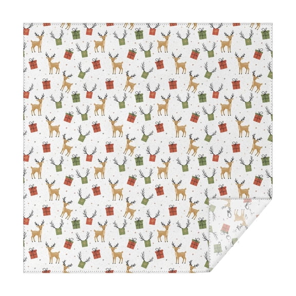 70x70 Inch Square Tablecloth, Thick & Durable, Washable, Fits Square or Round Table, Party, Wedding, Buffet,Christmas Reindeer Gift Antler White Pattern