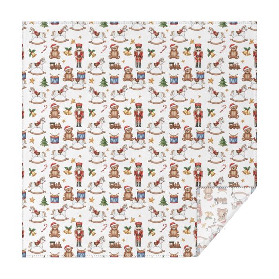 70x70 Inch Square Tablecloth, Thick & Durable, Washable, Fits Square or Round Table, Party, Wedding, Buffet,Christmas Rocking Horse Nutcracker White Pattern