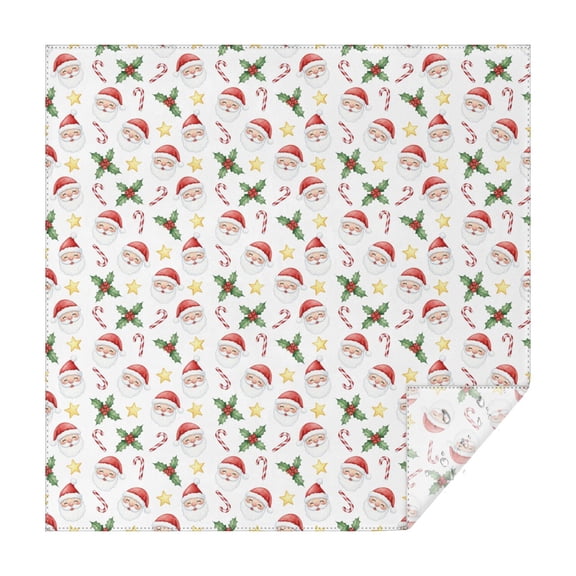 70x70 Inch Square Tablecloth, Thick & Durable, Washable, Fits Square or Round Table, Party, Wedding, Buffet,Christmas Santa Candy Cane Holly Star White Pattern