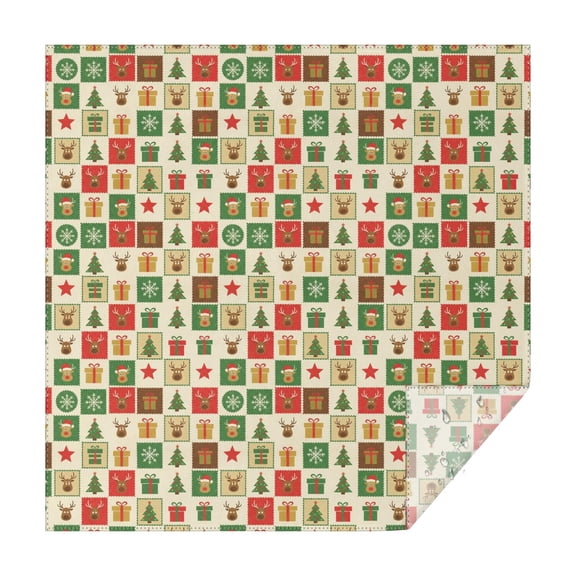 70x70 Inch Square Tablecloth, Thick & Durable, Washable, Fits Square or Round Table, Party, Wedding, Buffet,Christmas Santa Reindeer Gift Tree Patchwork Pattern