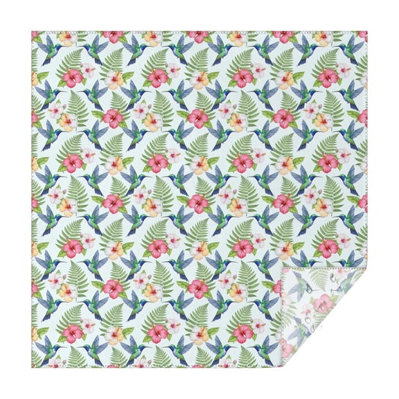 70x70 Inch Square Tablecloth, Thick & Durable, Washable, Fits Square or Round Table, Party, Wedding, Buffet,Hummingbird Floral Hibiscus Fern Light Blue Pattern