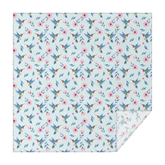 70x70 Inch Square Tablecloth, Thick & Durable, Washable, Fits Square or Round Table, Party, Wedding, Buffet,Hummingbird Floral Pink Light Blue Pattern