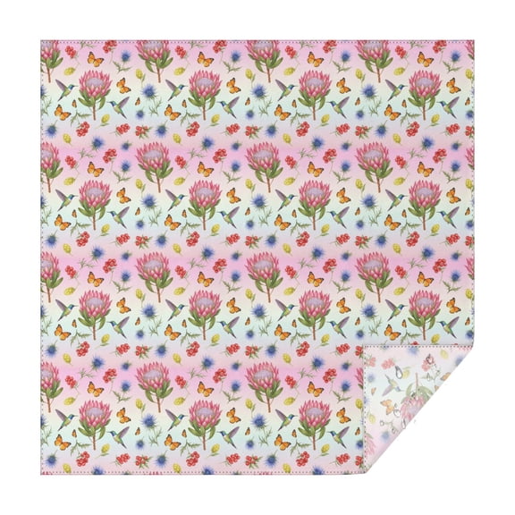 70x70 Inch Square Tablecloth, Thick & Durable, Washable, Fits Square or Round Table, Party, Wedding, Buffet,Hummingbird Floral Protea Colorful Pattern