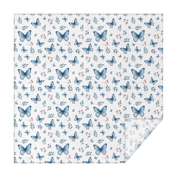 70x70 Inch Square Tablecloth, Thick & Durable, Washable, Fits Square or Round Table, Party, Wedding, Buffet,Butterfly Floral Leaf White Pattern