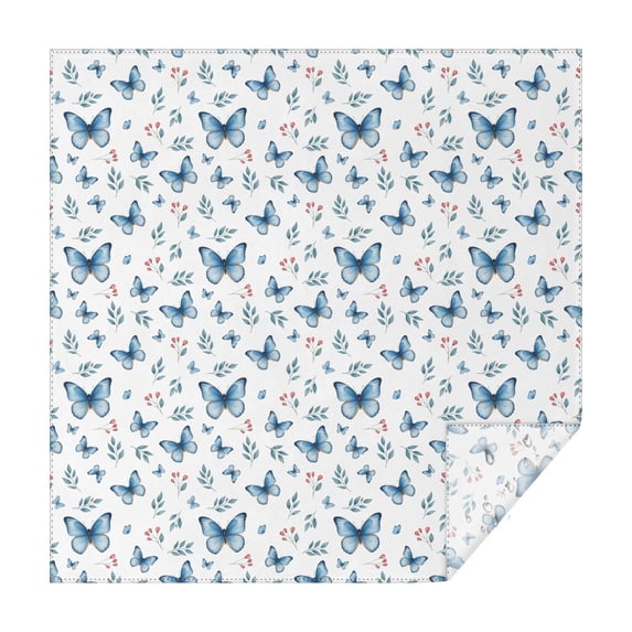 70x70 Inch Square Tablecloth, Thick & Durable, Washable, Fits Square or Round Table, Party, Wedding, Buffet,Butterfly Floral Leaf White Pattern