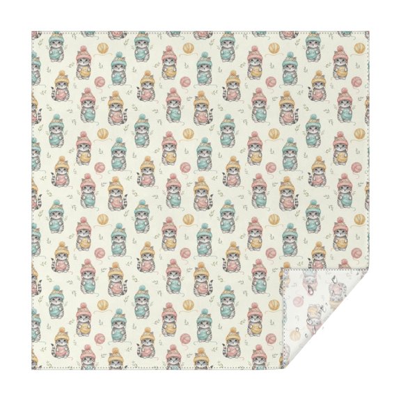 70x70 Inch Square Tablecloth, Thick & Durable, Washable, Fits Square or Round Table, Party, Wedding, Buffet,Cat Knit Yarn Beige Pattern