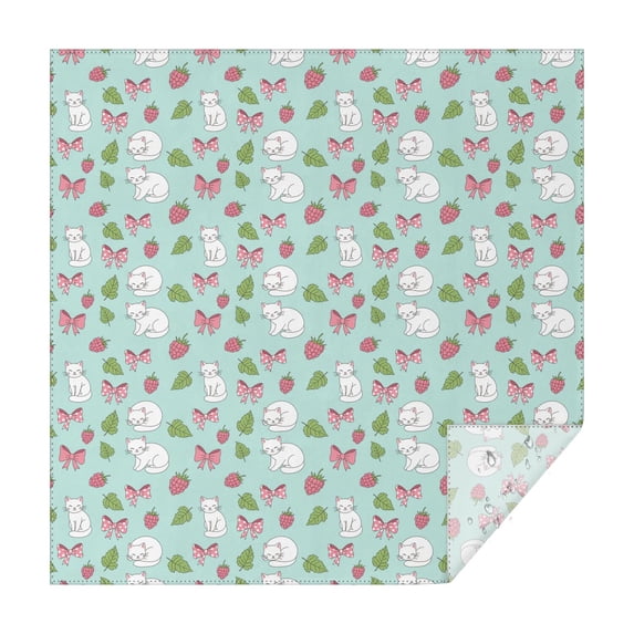 70x70 Inch Square Tablecloth, Thick & Durable, Washable, Fits Square or Round Table, Party, Wedding, Buffet,Cat Raspberry Bow Mint Pattern