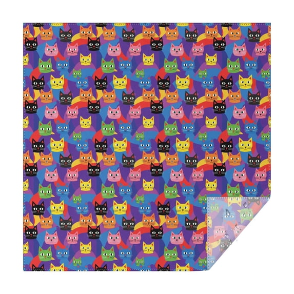 70x70 Inch Square Tablecloth, Thick & Durable, Washable, Fits Square or Round Table, Party, Wedding, Buffet,Cat Variety Color Purple Pattern