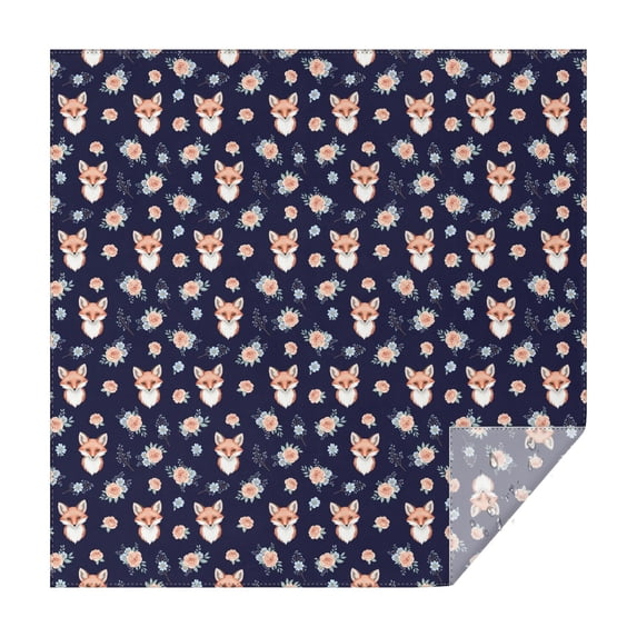70x70 Inch Square Tablecloth, Thick & Durable, Washable, Fits Square or Round Table, Party, Wedding, Buffet,Fox Floral Rose Dark Blue Pattern