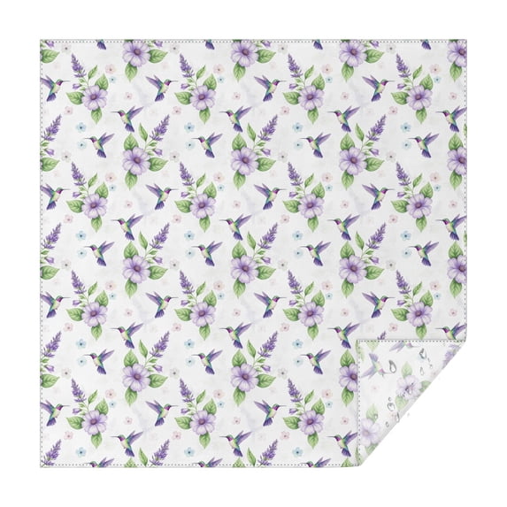 70x70 Inch Square Tablecloth, Thick & Durable, Washable, Fits Square or Round Table, Party, Wedding, Buffet,Hummingbird Floral Lavender White Pattern