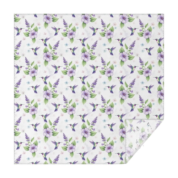 70x70 Inch Square Tablecloth, Thick & Durable, Washable, Fits Square or Round Table, Party, Wedding, Buffet,Hummingbird Floral Lavender White Pattern