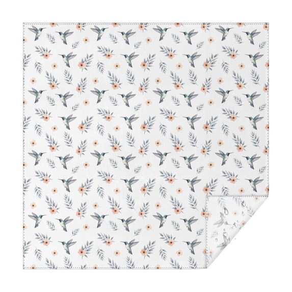 70x70 Inch Square Tablecloth, Thick & Durable, Washable, Fits Square or Round Table, Party, Wedding, Buffet,Hummingbird Floral Leaf White Pattern