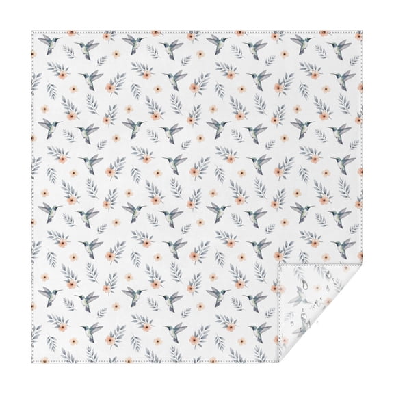 70x70 Inch Square Tablecloth, Thick & Durable, Washable, Fits Square or Round Table, Party, Wedding, Buffet,Hummingbird Floral Leaf White Pattern