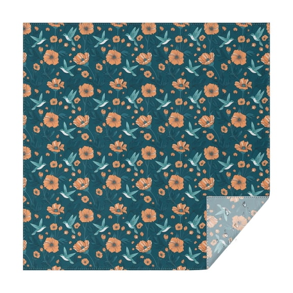 70x70 Inch Square Tablecloth, Thick & Durable, Washable, Fits Square or Round Table, Party, Wedding, Buffet,Hummingbird Floral Poppy Teal Pattern