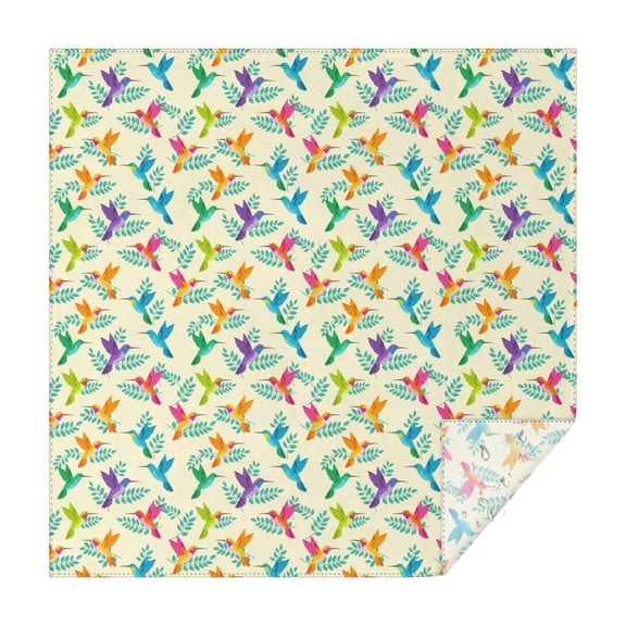 70x70 Inch Square Tablecloth, Thick & Durable, Washable, Fits Square or Round Table, Party, Wedding, Buffet,Hummingbird Leaf Colorful Beige Pattern