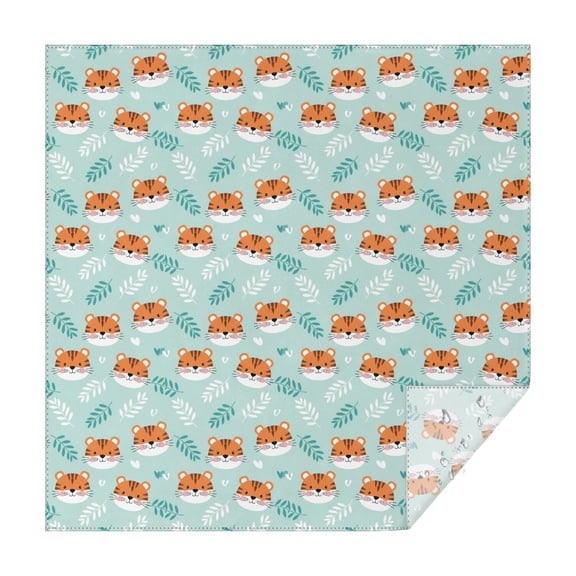 70x70 Inch Square Tablecloth, Thick & Durable, Washable, Fits Square or Round Table, Party, Wedding, Buffet,Tiger Leaf Heart Light Blue Pattern